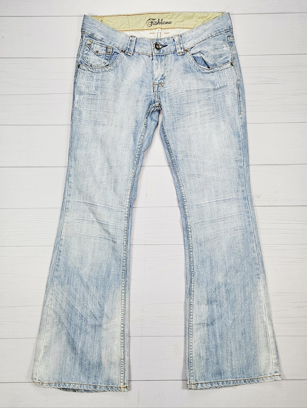 Y2k Fishbone Low-Rise Flared Jeans Light Wash - Size 32
